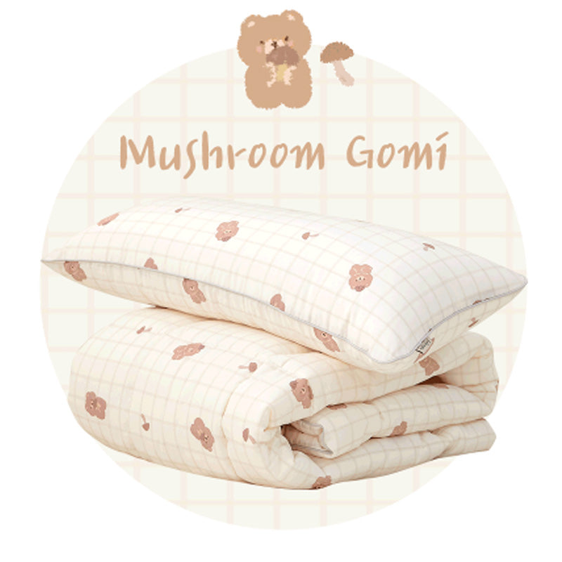Bebenuvo Modal Cotton Baby All-Season Bedding 3pc Set (Blanket + Pillow + Pad)-Mushroom Gomi