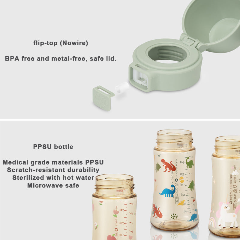 Grosmimi PPSU Straw Cup with Flip Top - 10oz (300ml) Stage 2 Straw - Coral Flower