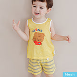 Kids Summer Seeveless Shirt Cotton Cool Mesh Pajamas Set - Bear