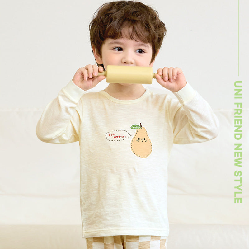 Korean Kids Single Slub Pajamas Set-Talk Pear