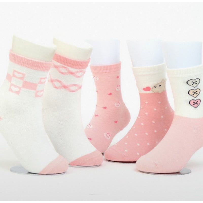 Kids Cotton Crew Socks Set-Pinkday