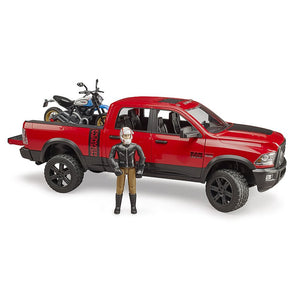 Bruder 02502 RAM 2500 Power Wagon w/ Ducati Scrambler Desert Sled and Driver