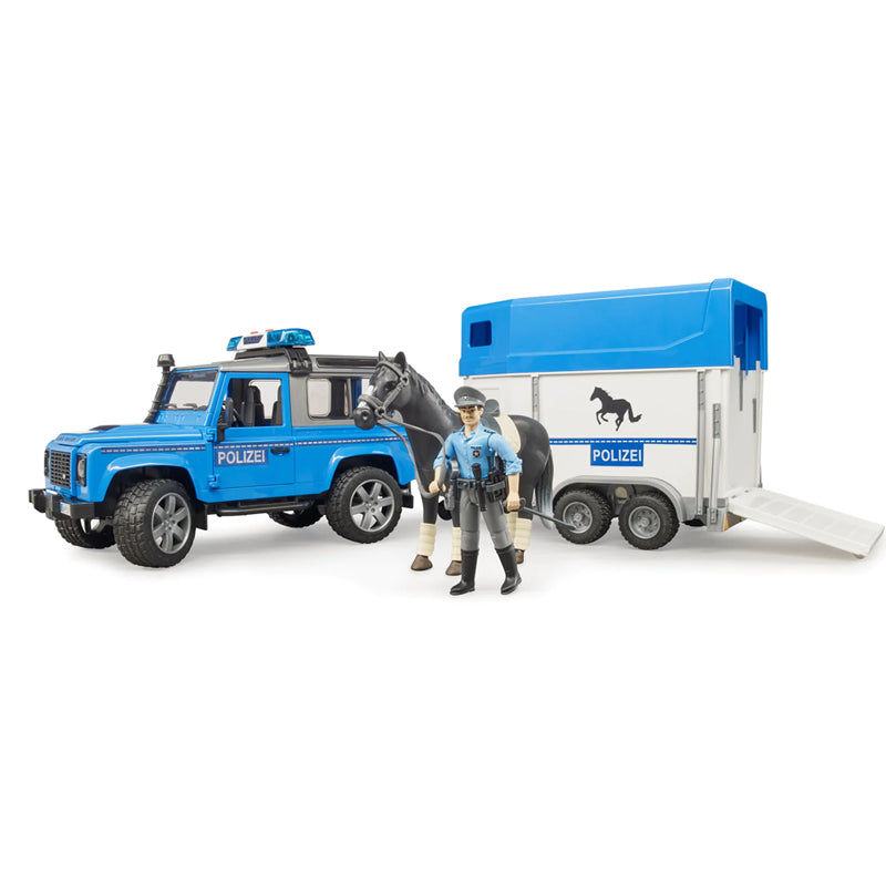 Bruder 02588 Land Rover Police Vehicle w/ Horse Trailer and Policeman