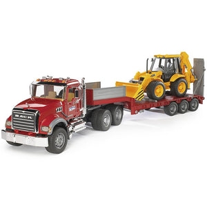 Bruder 02813 MACK Granite Flatbed Truck w/ JCB Loader Backhoe