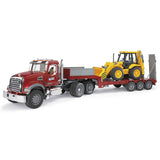 Bruder 02813 MACK Granite Flatbed Truck w/ JCB Loader Backhoe