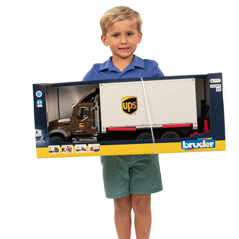 Bruder 02828 Mack Granite UPS Logistics Truck with Truck-Mounted Forklift
