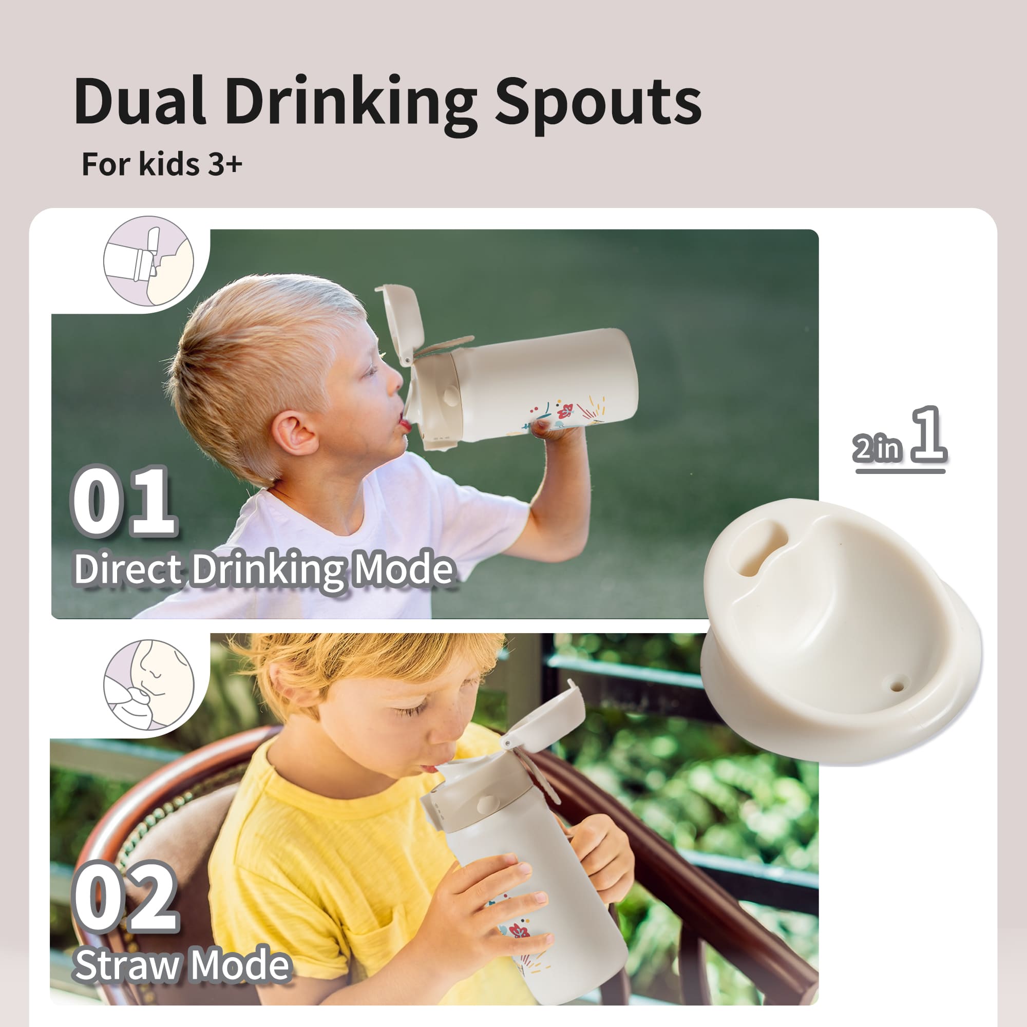 Pigeon Stainless Thermo Dual Drinking Spouts Straw Cup 500ml - Beige
