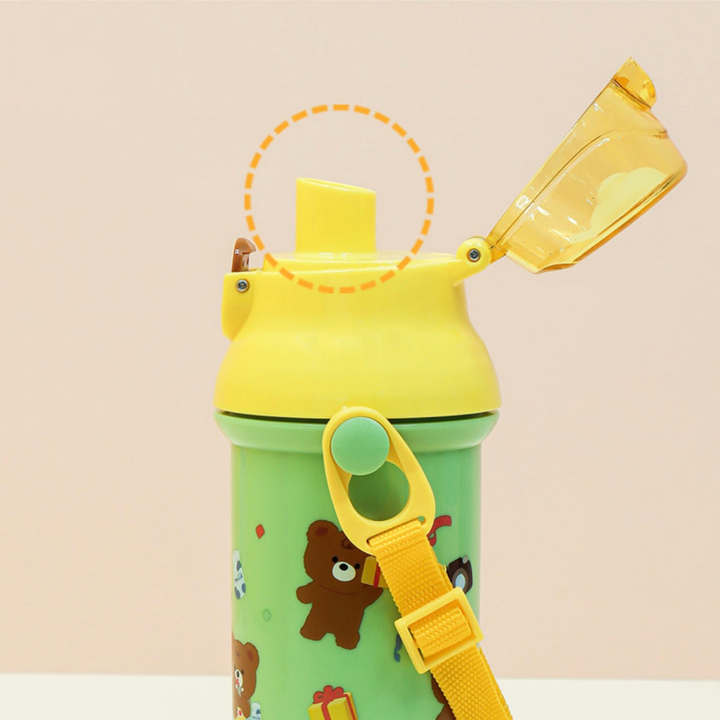 One-Touch Shoulder Strap Water Bottle -Brown Bear