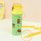 One-Touch Shoulder Strap Water Bottle -Brown Bear