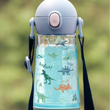 One Touch Shoulder Strap Tritan Water Bottle 470ml - Dino