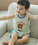 Kids Summer Seeveless Shirt Cotton Cool Mesh Pajamas Set - Bboy