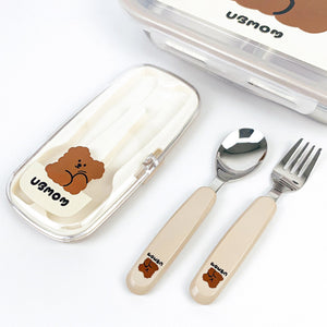 UBMOM Choco Mong Stainless Steel Spoon & Fork Set With Case
