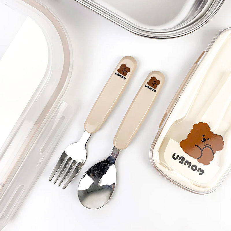 UBMOM Choco Mong Stainless Steel Spoon & Fork Set With Case