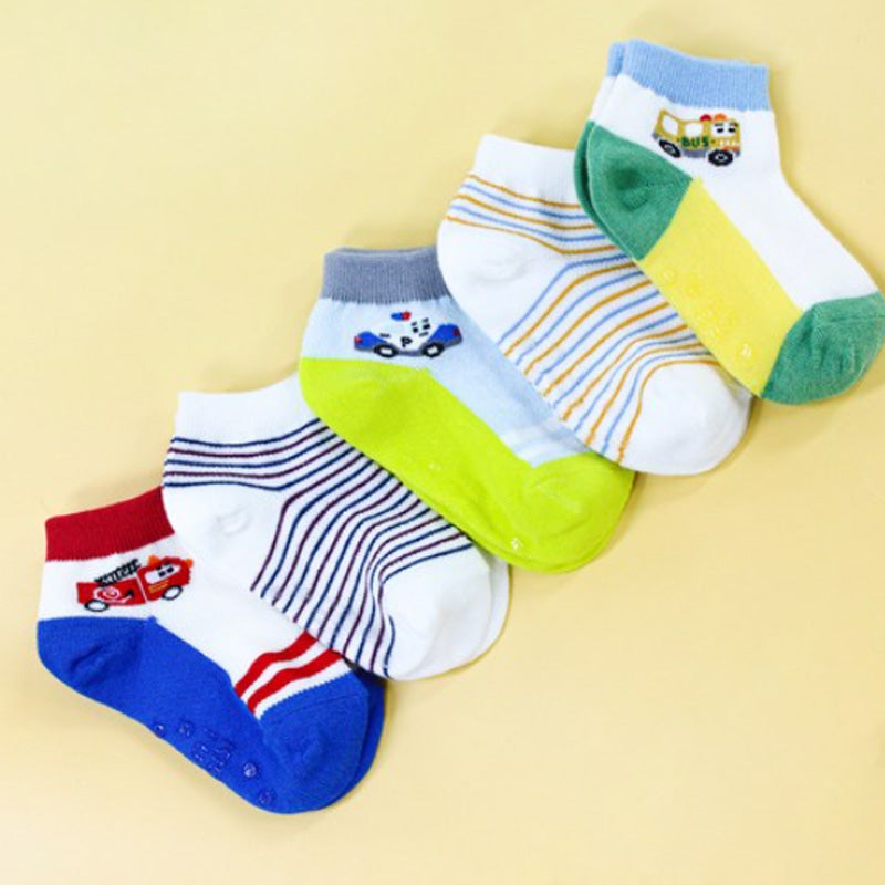 Korean Kids Construction Vehicle Ankle Socks 5-Pair Set