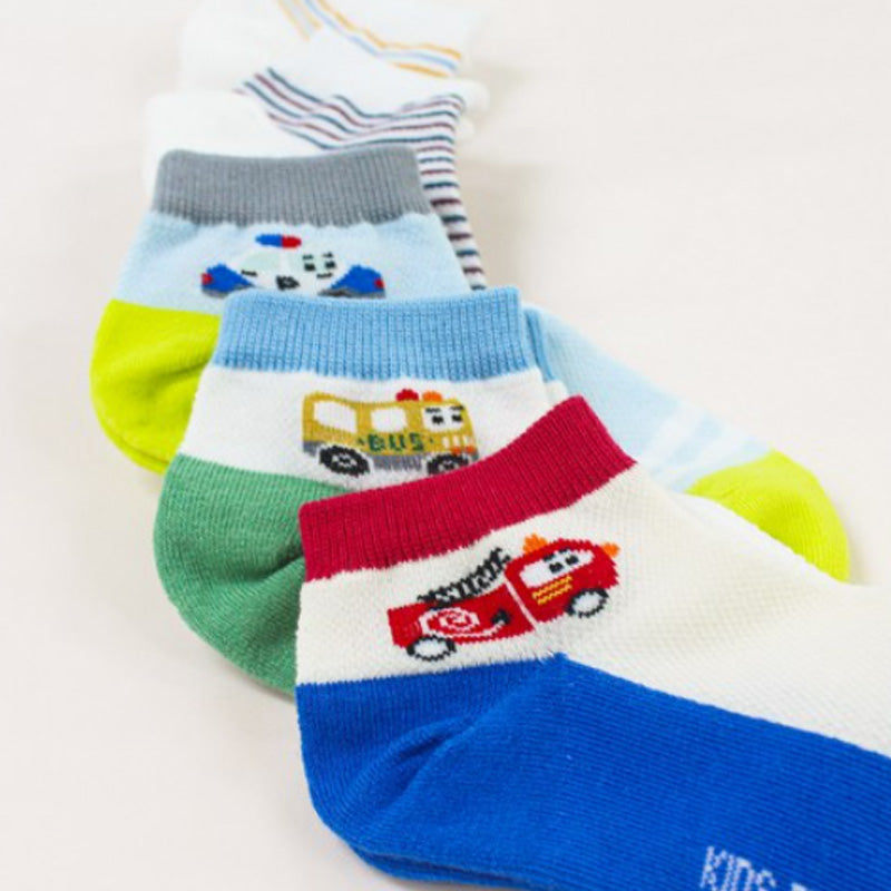 Korean Kids Construction Vehicle Ankle Socks 5-Pair Set