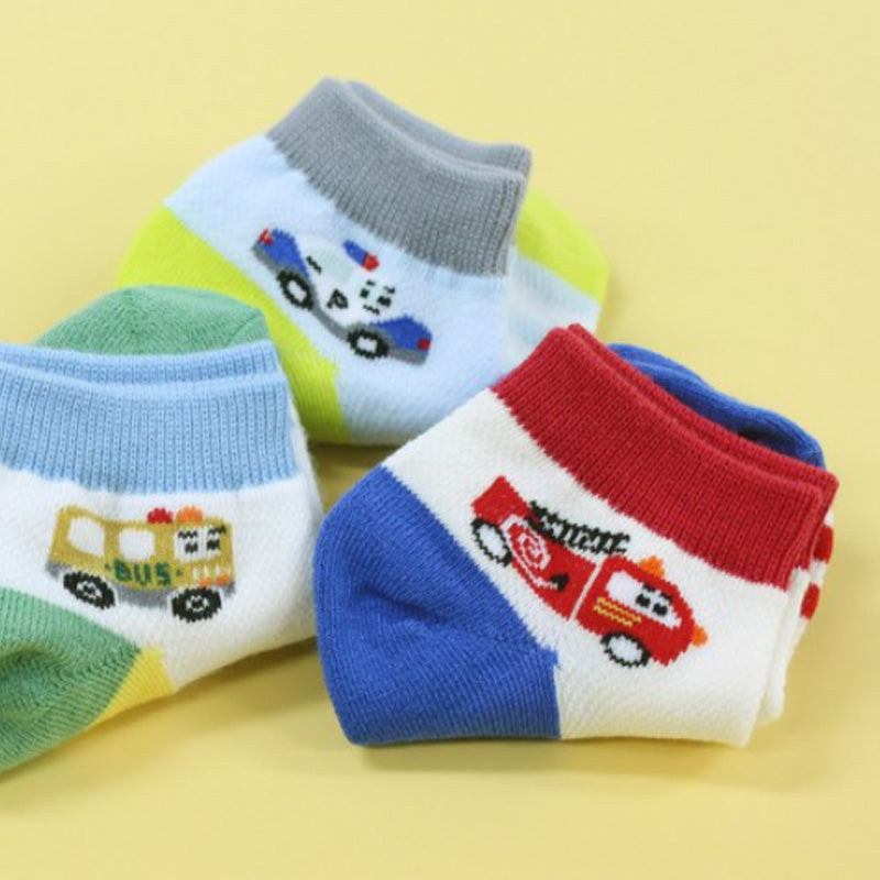 Korean Kids Construction Vehicle Ankle Socks 5-Pair Set