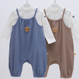Daniel Ribbed Korean Baby Overall and T-Shirt Set