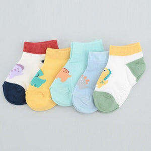 Korean Kids Dino Mesh Non-Slip Ankle Socks 5Pair Set