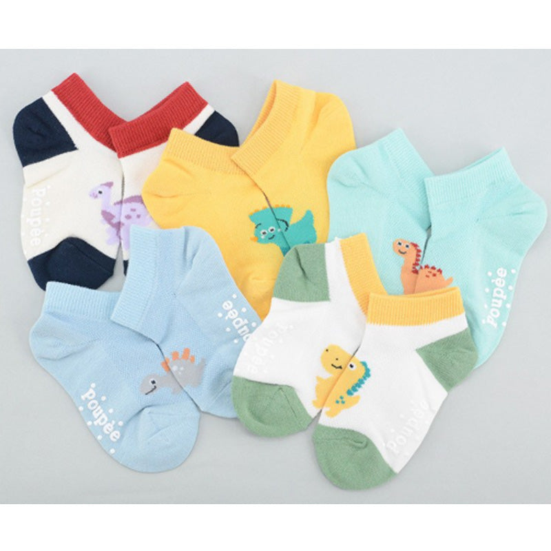Korean Kids Dino Mesh Non-Slip Ankle Socks 5Pair Set