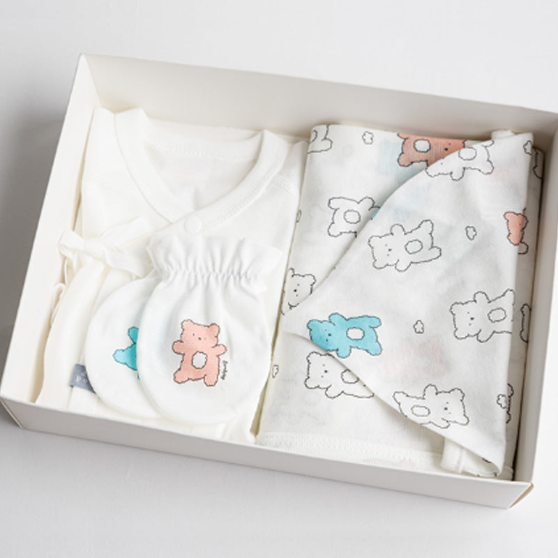 Korean Dori Cloud Newborn Gift Set (Baby Hat, Kimono Top, Mittens, and Swaddle Blanket)