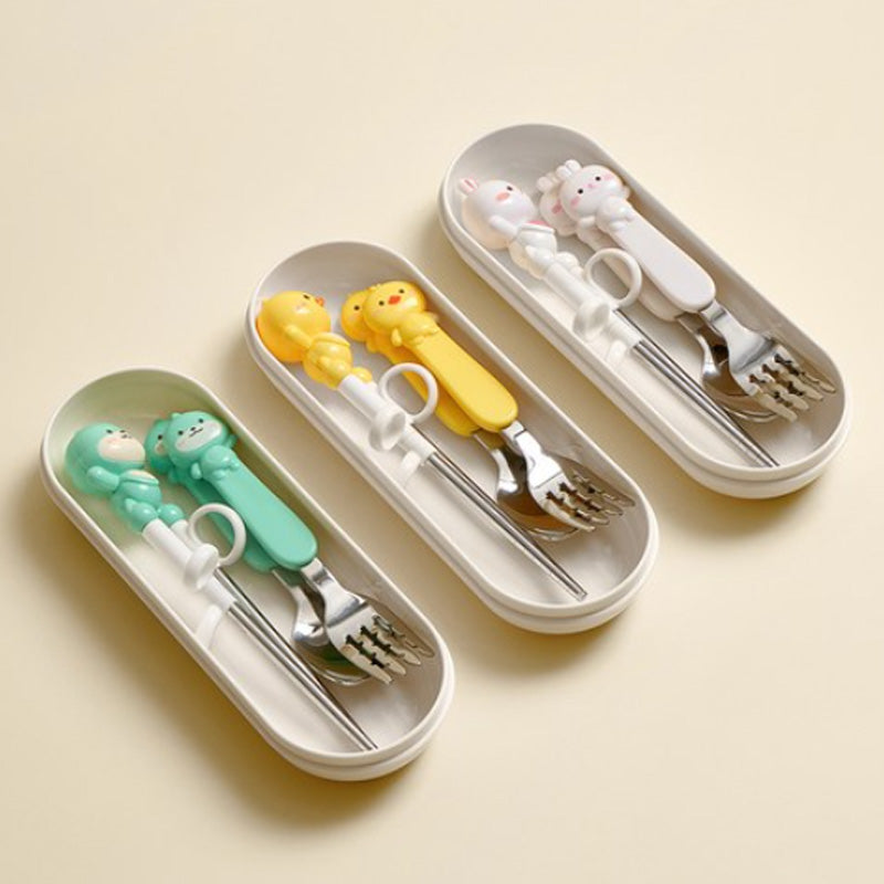 Edison Friends Stainless Steel Chopsticks Spoon & Fork With Case - Righ Hand