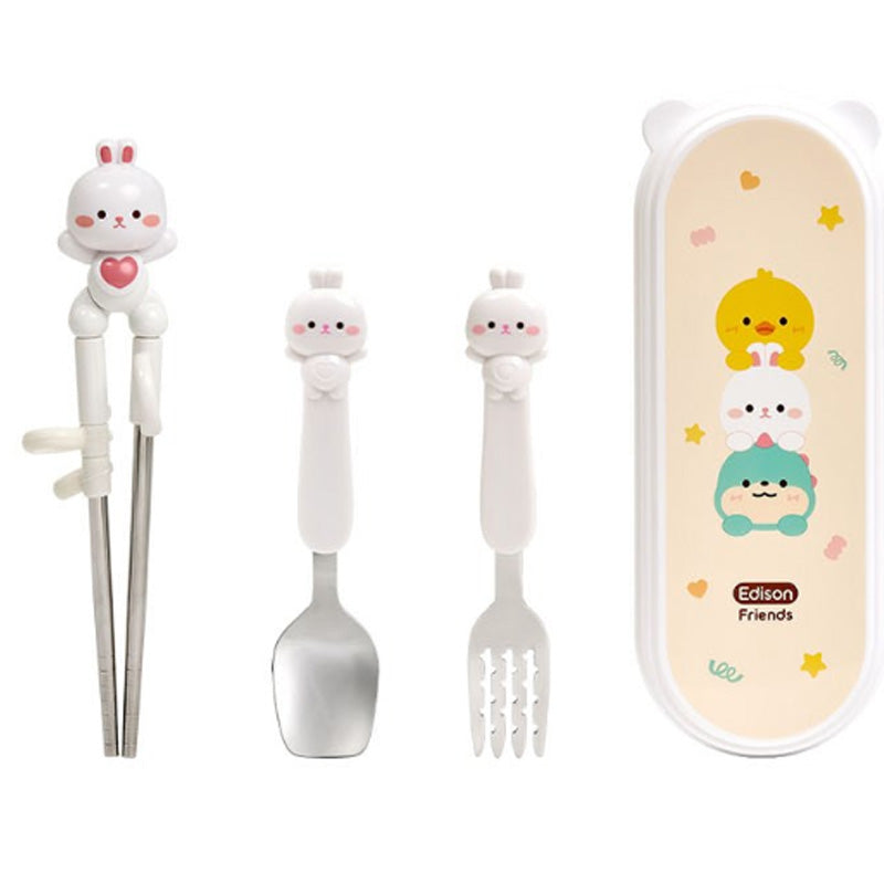 Edison Friends Stainless Steel Chopsticks Spoon & Fork With Case - Righ Hand