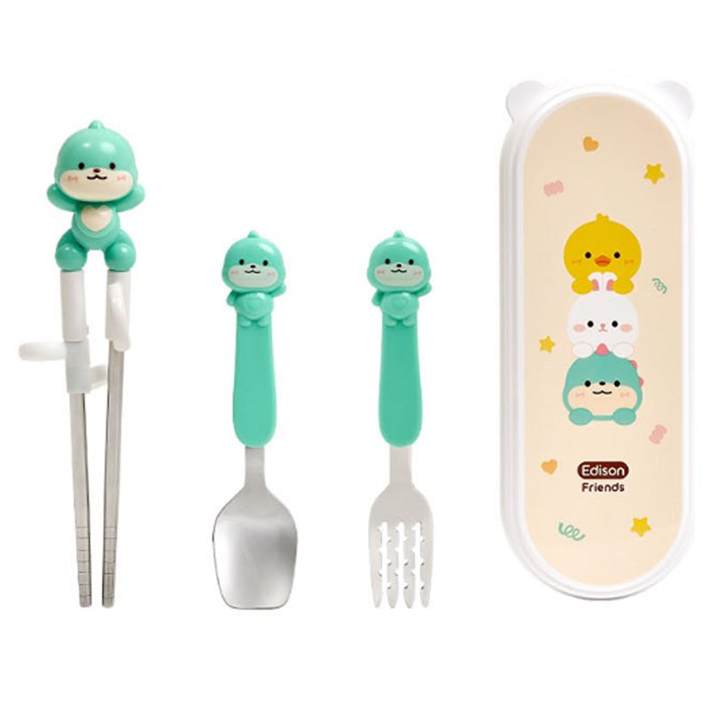 Edison Friends Stainless Steel Chopsticks Spoon & Fork With Case - Righ Hand