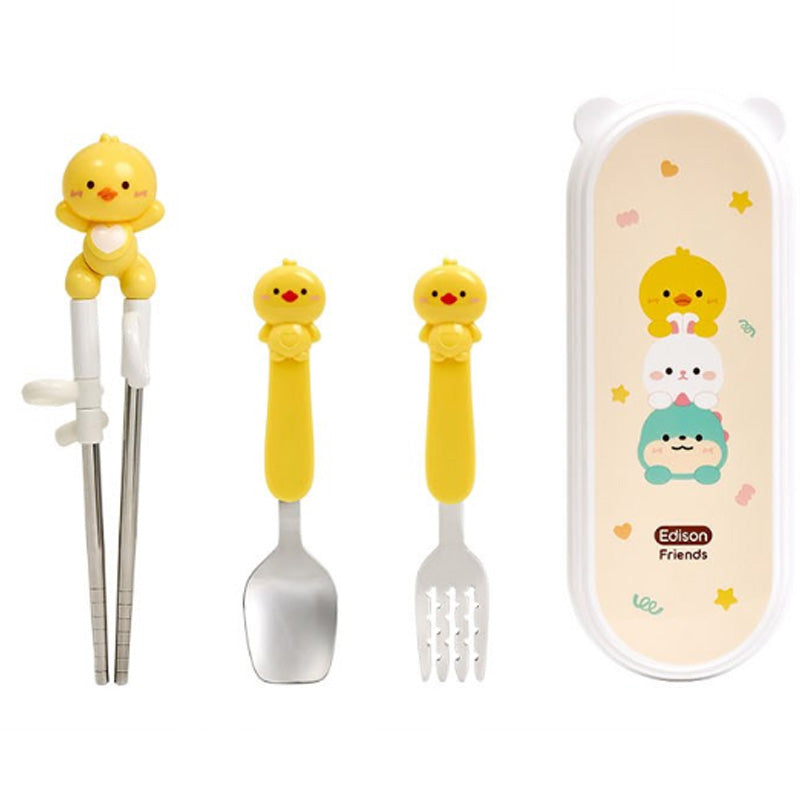 Edison Friends Stainless Steel Chopsticks Spoon & Fork With Case - Righ Hand