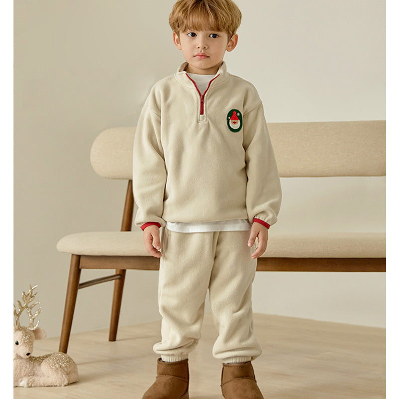 Korean Kids Fleece Santa Top & Bottom Set