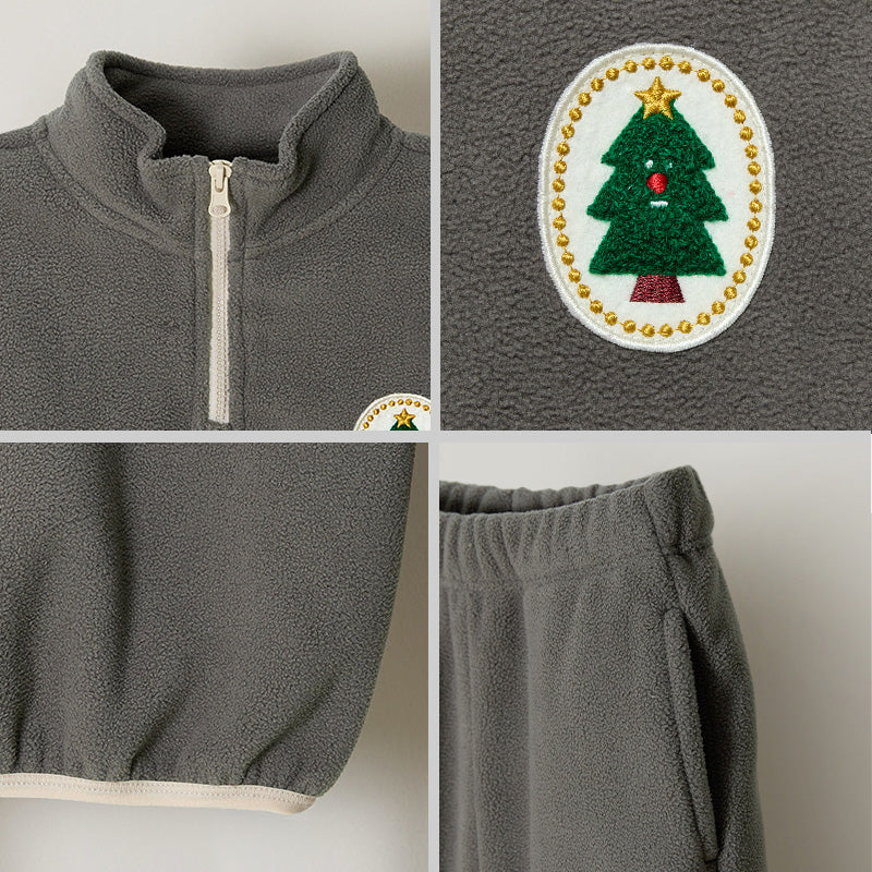 Korean Kids Fleece Tree Top & Bottom Set