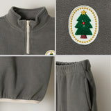 Korean Kids Fleece Tree Top & Bottom Set