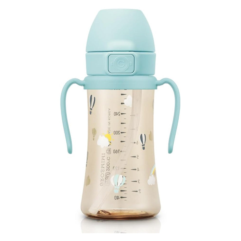 Grosmimi Flip Top Spill Proof Sippy Cup 10 oz, Stage 2 Straw for Toddlers - Air balloon