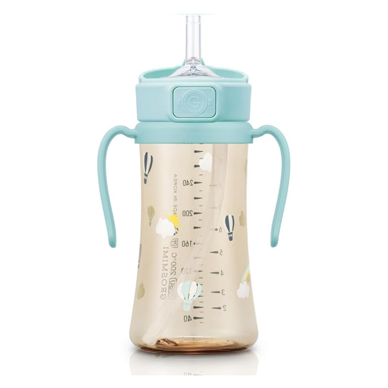 Grosmimi Flip Top Spill Proof Sippy Cup 10 oz, Stage 2 Straw for Toddlers - Air balloon