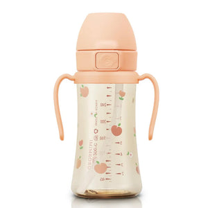 Grosmimi PPSU Straw Cup with Flip Top - 10oz (300ml) Stage 2 Straw - Coral Flower