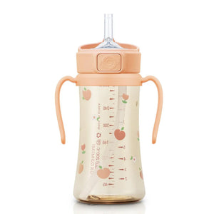 Grosmimi PPSU Straw Cup with Flip Top - 10oz (300ml) Stage 2 Straw - Coral Flower