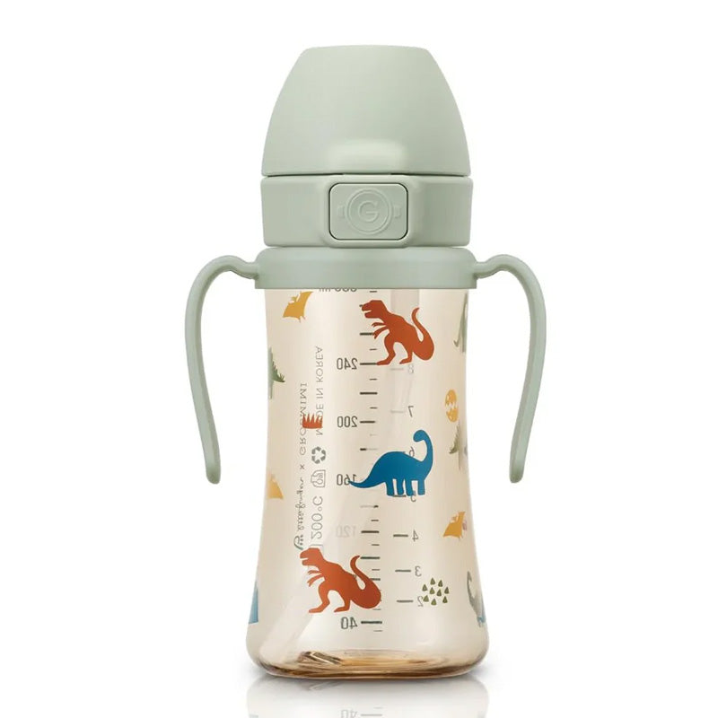 Grosmimi PPSU Straw Cup with Flip Top - 10oz (300ml) Stage 2 Straw - Dinosaur