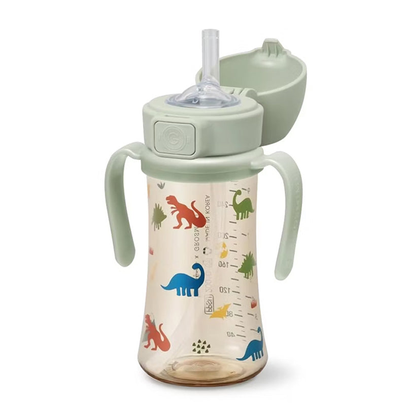 Grosmimi PPSU Straw Cup with Flip Top - 10oz (300ml) Stage 2 Straw - Dinosaur