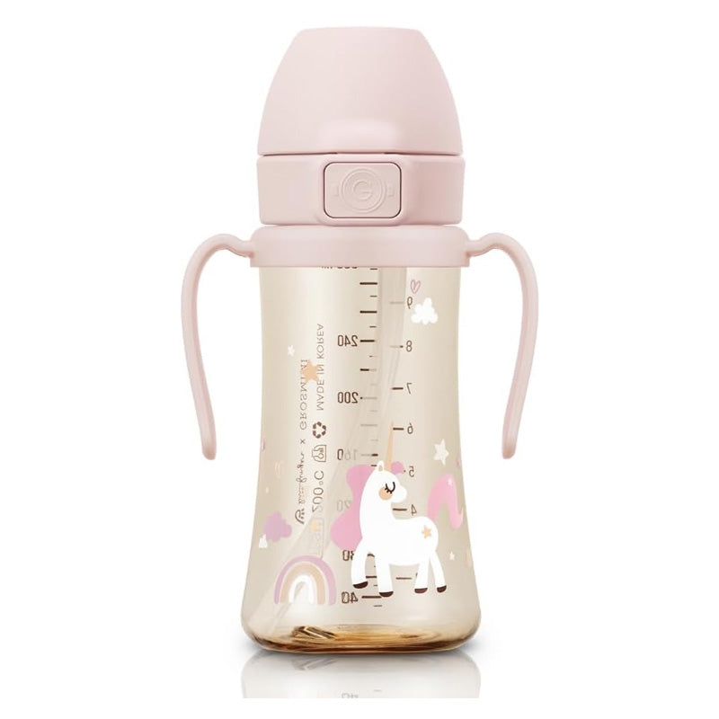 Grosmimi PPSU Straw Cup with Flip Top - 10oz (300ml) Stage 2 Straw - Unicorn