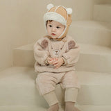 Happy Prince Ponia Fleece Baby Top and Bottom Set-Beige