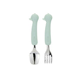 Silicone Handle Stainless Steel Spoon Fork Set with Case -Animals (2+ Years Old)