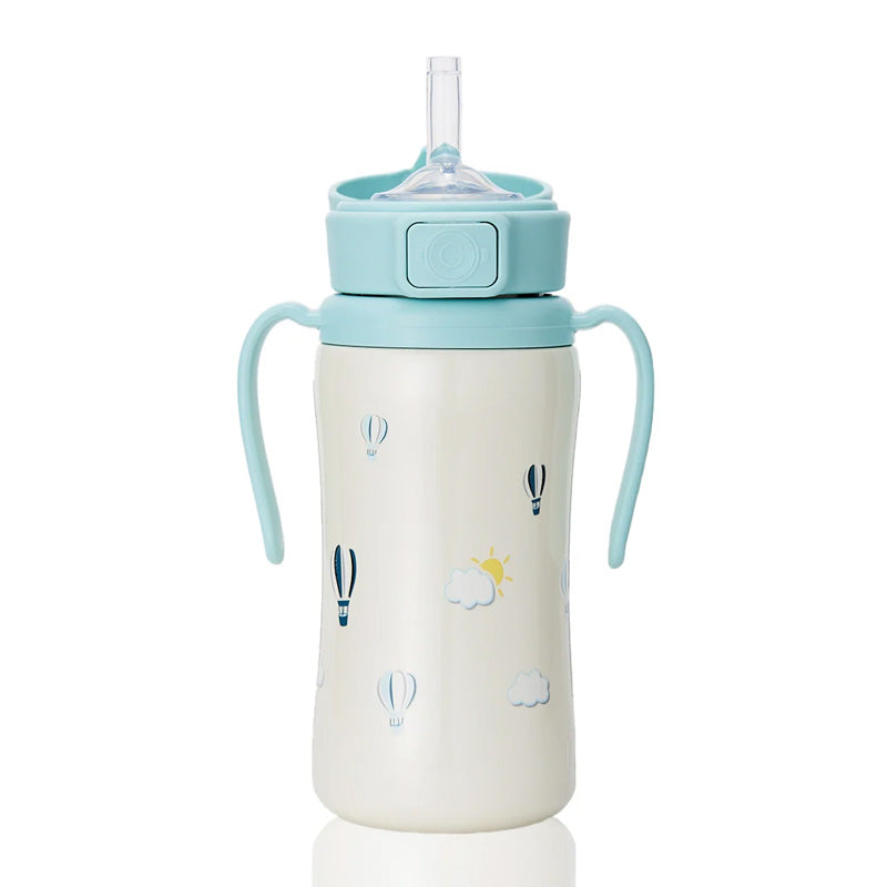 Grosmimi Stainless Steel Straw Cup with Flip Top - 10oz (300ml) - Air Balloon Blue
