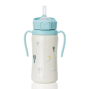 Grosmimi Stainless Steel Straw Cup with Flip Top - 10oz (300ml) - Air Balloon Blue