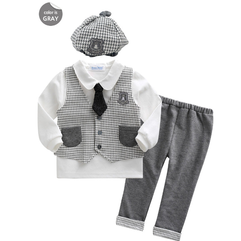 Hounkadi Boys’ Formal 5-Piece Vest Suit Set - Grey