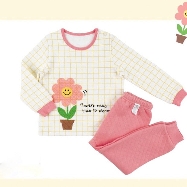Thermal Korean Kids Pajamas Set-Flowers