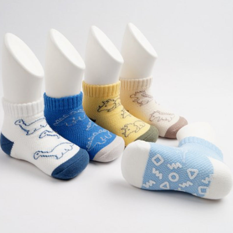 Korean Kids Brachiosaurus Mesh Non-Slip Ankle Socks 5Pair Set