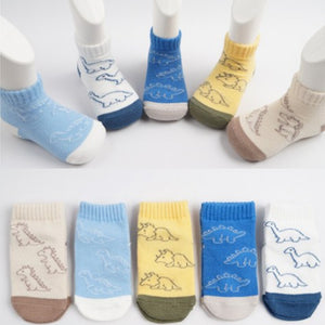 Korean Kids Brachiosaurus Mesh Non-Slip Ankle Socks 5Pair Set