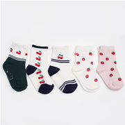 Korean Kids' Cherry Kong Crew Socks 5-Pairs Set