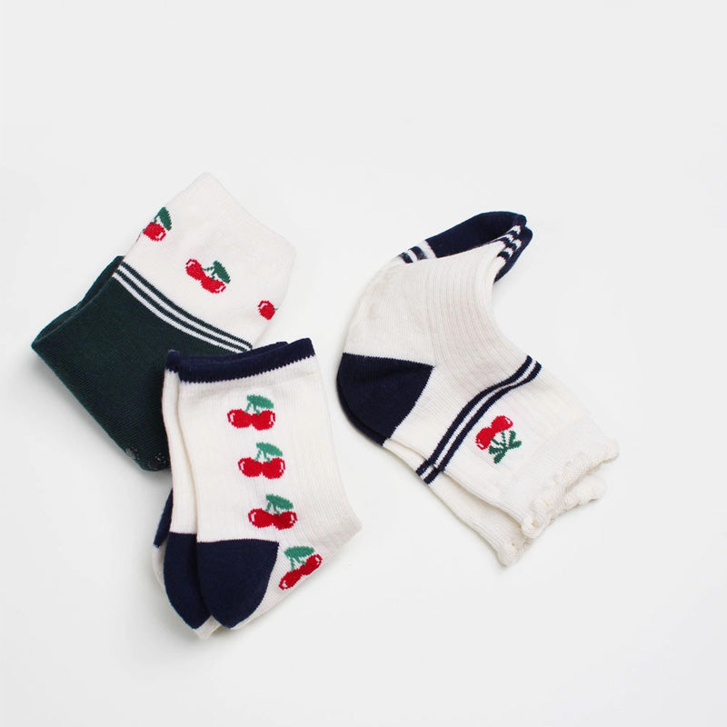 Korean Kids' Cherry Kong Crew Socks 5-Pairs Set