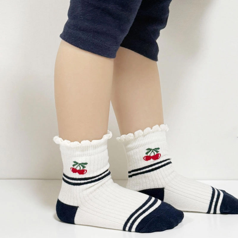 Korean Kids' Cherry Kong Crew Socks 5-Pairs Set