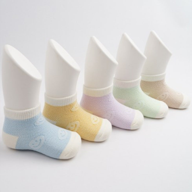 Korean Kids Happy Net Mesh Non-Slip Ankle Socks 5Pair Set